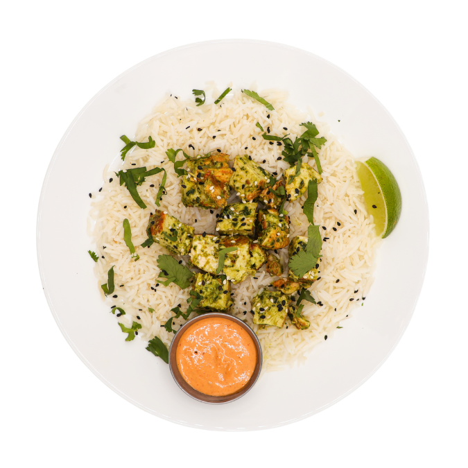Chimichurri chicken with basmati rice, sesame seeds, and chipotle sauce – healthy meal prep PEI & NB